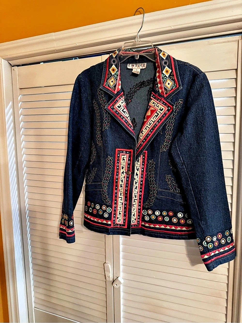 ETNIC Embroidered Denim Jacket in Blue & Red Size Medium